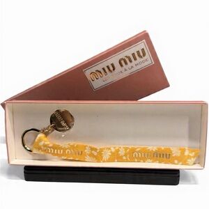 Miu Miu Yellow Floral Keychain with Gold Accents